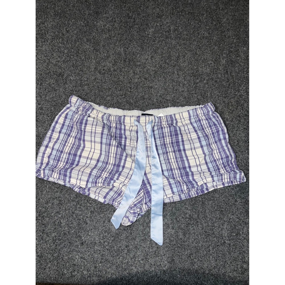 Faded Glory Womens Plaid Pajama Shorts Blue Purple Organic Cotton Large 12-14